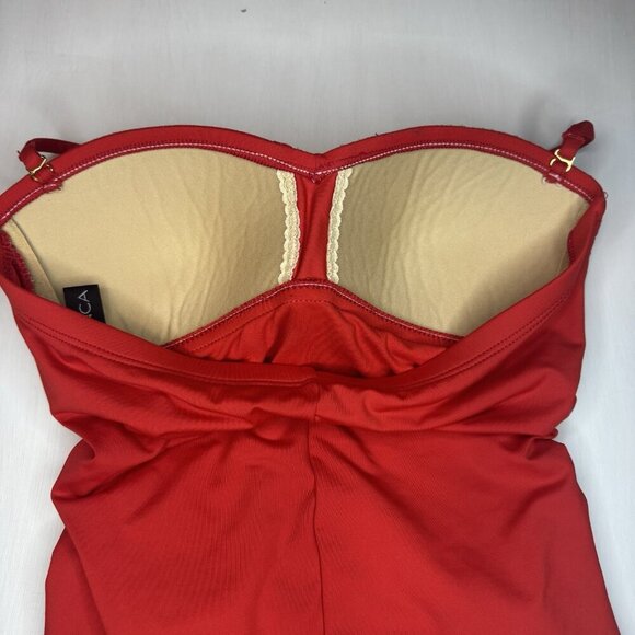 La Blanca Women's Swim Suit Sz 4 Red Strapless Tummy Control Ruched Bathing Suit - Picture 5 of 7